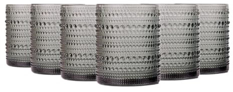 TRESV Set de 6 Vasos Colores o Transparente, Vaso de Cristal agua de 350 ml, Vaso de Agua y Bebidas, Aptos para Lavavajillas (Gris)