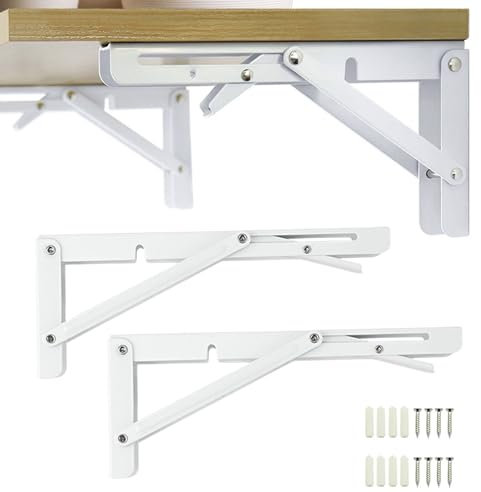 DXIA 2 Stücke Klappbeschlag, Tisch-Klappenbeschlag Klappbar, Faltbare Stützhalterung-Regal, Klappbare Verriegelung, Beinbeschläge und Eckverbinder, für Tischbeine und Bänke Tischbein Scharnier,Weiß