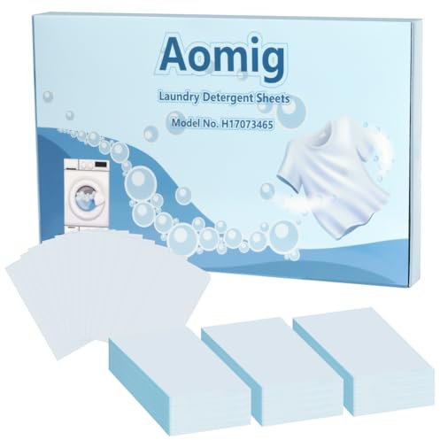 Aomig Detergente en Tiras para Lavadora, 90 Hojas de Detergente para Ropa, Detergente Tiras, Detergente Ecológico Viajar con Efecto Suavizante, Ropa Limpia y Suave, Respetuoso con el Planeta