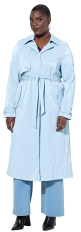 Ulla Popken Damen große Größen Übergrößen Plus Size Trenchcoat, Metallic-Effekt, A-Linie, Hemdkragen, Gürtel himmelblau 50+ 834987706-50+