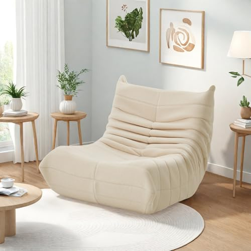 FOERPL Lazy Sofa für Erwachsene, Einzelsofa, faul, Stoff, weich, aus Lammwolle, Lesesessel, bequem, 1-Sitzer, Sofa für Haus, Schlafzimmer, Büro (beige)