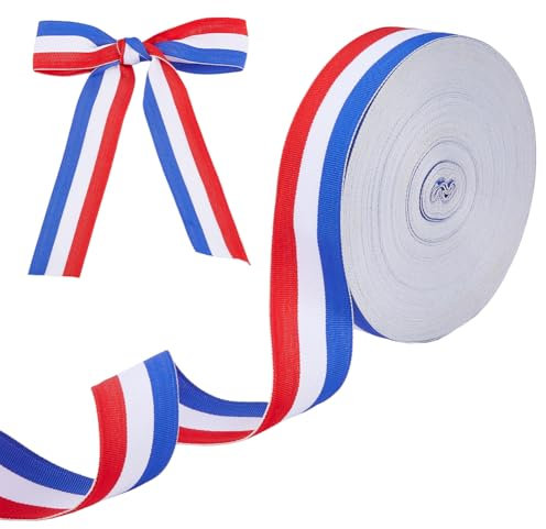 DICOSMETIC 54.68 Yards Rot Weiß Und Blau Band 1-5/8 Zoll Breit Gestreiftes Grosgrain Stoffband Medaillenbänder Geschenkverpackungsband Für Partydekorationen Basteln Und Nähen