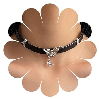 Inateannal Punk Butterfly Leather Necklace Black Leather Collar Necklace Silver Butterfly Choker Chain Jewelry for Women