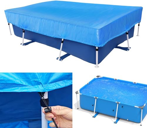 Copertura rettangolare per piscina da 7 x 4, corde da 2,1 m, 221 x 149,9 cm, copertura rettangolare per piscina 7 x 5, copertura per piscina resistente in polietilene per piscina fuori terra
