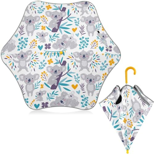 HMZXZ Kids Umbrella Child Umbrellas Animal Koala Tree for Rain UV/Sun Protection Boys Girls with Easy-Grip Hook Handle