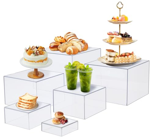 Wakects Buffet Ständer, Tortenständer Buffet, 6 Stück Tortenständer cube ständer mit hohlen Böden, für Desserts, Buffets, Kosmetik, Sammlerstücke Display (Transparent)