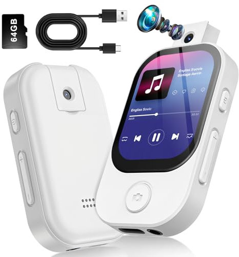 Lettore MP3 Bluetooth 5.0 con Fotocamera Rotante 180 Ninonly 64GB Espandibile, Ultra HD Suono HiFi Radio FM Registrazione Vocale E Books per Viaggi Sportivi per Studenti, Viaggiatori e Anziani