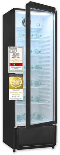 Exquisit Glastürkühlschrank, 173 cm Höhe, 280l Getränkekühlschrank mit LED, Umluft, 5 verstellbare Ablagen, CoolPro, GKS260-GT-430D schwarz