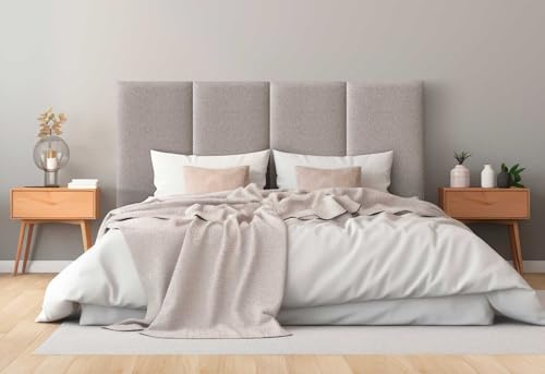 DHOME Gepolstertes Kopfteil aus Aqualine Premiumstoff Fleckenabweisend Vertikales modulares Design Selbstklebend Bettkopfteil für Schlafzimmer Gepolstert (Sand, 180cm, Höhe 80 cm, x4)