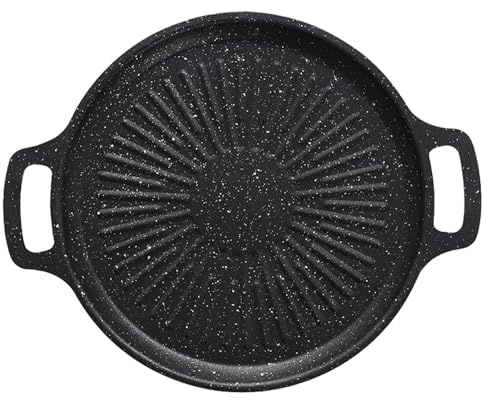 Nankoyal Gusseisen Grillplatte Geriffelt | Gussplatte Voreingebrannt Zum Braten | BBQ Grillpfanne Für Gasgrill, Holzkohlegrill Und Vieles Mehr, Ø 30 Cm