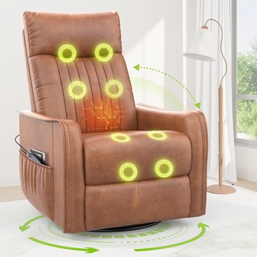 sisolos Recliner Armchairs 3-In-1 Recliner sofa with Massage & Heat, 360° Swivel Rocking Chair with Padded Cushion, Armchair for Living Room with Adjustable Leg Rest and Reclining Functions