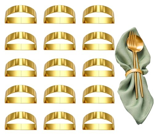 16 Stück Serviettenringe Gold, Serviettenringe Hochzeit, Goldene-Napkin Rings, Metall Serviettenschnallen, Geeignet Für Familienfeiern, Zum Auflegen von Servietten Auf Den Tisch