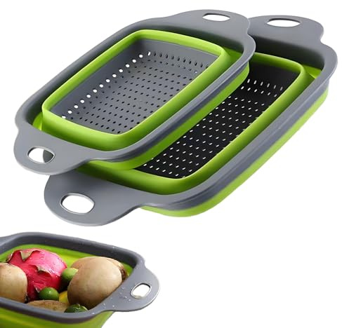 2 PCS Colander with Handle Collapsible Colander Sieve for Kitchen Essentials Pasta Strainer Strainers and Colanders Space Saving for Draining Pasta Vegetable Fruit Home Kitchen Accessories