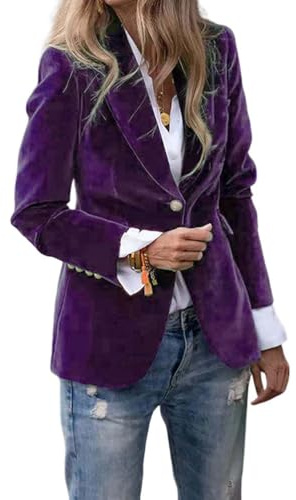 Tomwell Blazer Femme en Velours Côtelé à Manches Longues Veste Costume à Revers Business Devant Ouvert Manteau