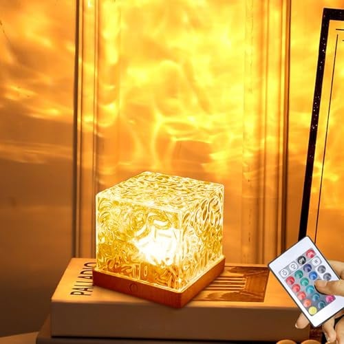 DAZZTIME LED Kristall Tischlampe,Acryl Diamant Nachttischlampe, LED Sternenhimmel Projektor, Aurora Lampe,LED Tischlampe aus Kristal,Wave Lamp,für Schlafzimmer, Wohnzimmer,Dekoration,16 Farben Typ A