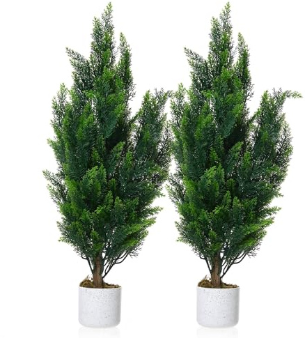 GarveeHome 2Er Set Künstliche Buchsbaum-Zedern, 90Cm Künstliche Kiefernsträucher Im Topf Mit Naturgetreuen Blättern Und Stamm, Realistische Künstliche Zypressenbüsche Für Eingangsbereich, Schreibtisch