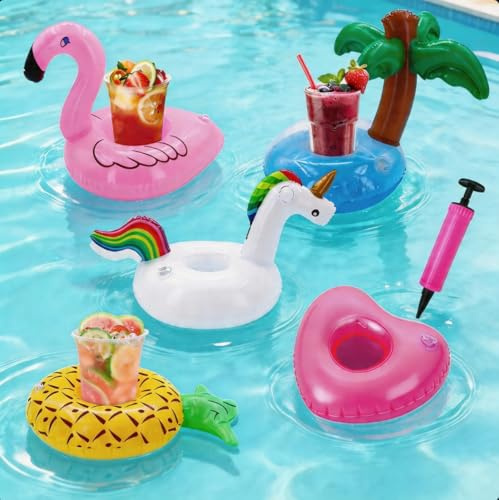 VNFSMY Aufblasbare Getränkehalter Getränkehalter für Pool Aufblasbarer Pool Getränkebecher Beachparty Aufblasbar Getränkehalter für Kinder Familie Pool Party Beachparty mit 1 Luftpumpe für Schwimmb