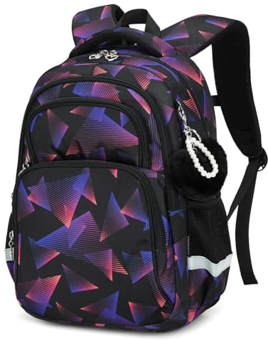 Cusangel Schulrucksack für jungen,kinderrucksäcke mit Brustgurt kinder,Grosse Kapazität Grundschulrucksack,Rucksack,ab der 1-7.Klasse mädchen (Lila & Schwarz)
