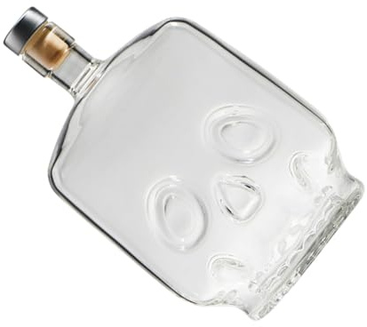 SHINEOFI Bouteille en Verre Décorative 700 ML Tête de Mort, Flacon à Whisky Transparent pour Alcool, Bouteille Vide pour Bar à Domicile, la Cuisine et Restaurant, Accessoire de