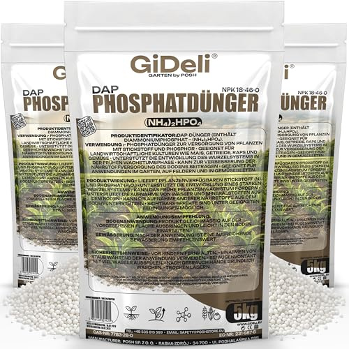 GiDeli DAP 3 x 5 kg Phosphatdünger NPK 18-46 Granulat für Mais und Gemüse | für große Flächen und Dauerbedarf, kräftige Wurzeln, schnell löslich, versorgt Gemüse, Kartoffeln und Obst