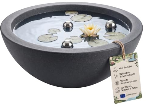 BigDean Miniteich Brunnen Set Schale mit Teichkugeln Komplettset Ø 52cm | innen und außen geeignet