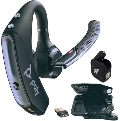 Plantronics Poly Voyager 5200 UC - Paquete de auriculares Bluetooth para smartphones, PC, Mac con software o aplicación RingCentral, Global Teck con cargador de pared 206110-101