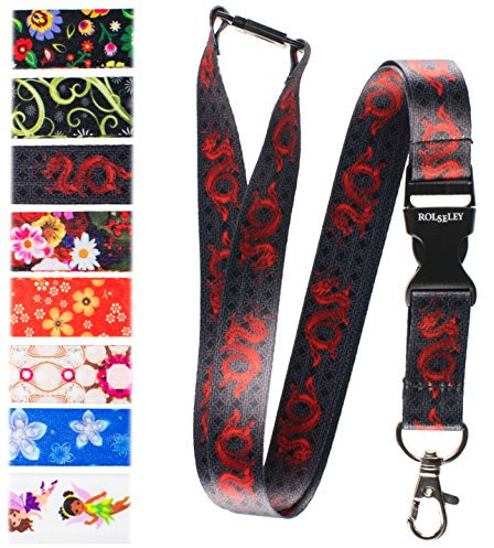 Rolseley Cordon pour badge avec mousqueton en métal Différents motifs Dragon Black/Red