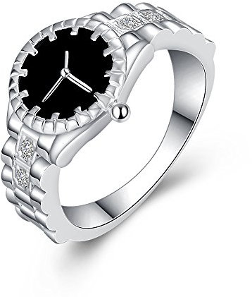 Uloveido Unisex Männer Frauen Paar Solitaire Silber Ring Uhr Design mit schwarzem Onyx Stein synthetische HR311-9
