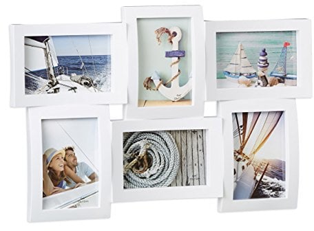 Relaxdays Cornice multifoto per più foto, portafoto multiplo per 6 fotografie effetto 3D da appendere bianco