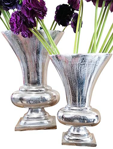 Vase Blumenvase Pokalvase Dekovase Aluminium Silber Oval XL 44 oder 59,5 cm (29,5x13x44 cm)