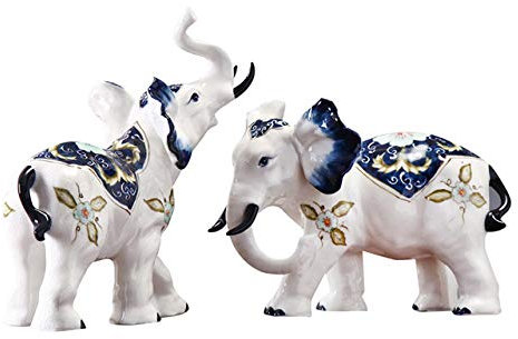 LISAQ Blau und Weiß Porzellan Elefant Retro Ornamente Home Decoration Keramik Handwerk Tier Ornamente Glück Geld