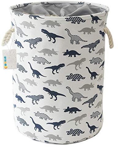 OYHOMO Wäschekorb Faltbare Aufbewahrungskorb Stoff Wäschesammler Große Runde Aufbewahrungsbox Kinderzimmer Tier Spielzeugkiste mit Kordelzug - Dinosaurier