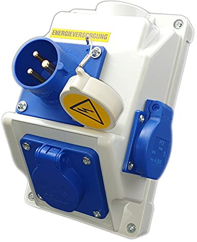 RoadEu CEE Kombistecker 16A 3P, Caravan Adapter, 2x Schuko Steckdosen 230V, Wandgerätestecker IP44