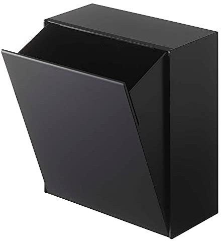 Yamazaki 5432 Magnetische Staubbox & Aufbewahrungskoffer, schwarz, ca. B 6,7 x T 3,4 - 6,3 x H 20,1 cm (17 x 8,7 - 16 x 20 cm), Turm, Klappentyp, Aufbewahrung für Kleinteile, Mülleimer