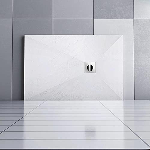 AICA receveur de douche 100x80cm Rectangulaire Extra plat Blanc antiderapant avec une grille en Inox