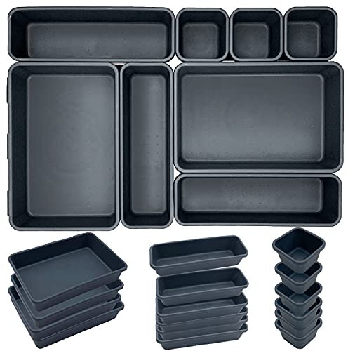 JinPhon Lot de 16 Organisateur Tiroir Bureau Cuisine Rangement Tiroir Cuisine Séparateurs de Tiroir en Plastique Très Profond, Forme Universelle Garder Tiroir du Bien Rangé pour Bureau et Maison