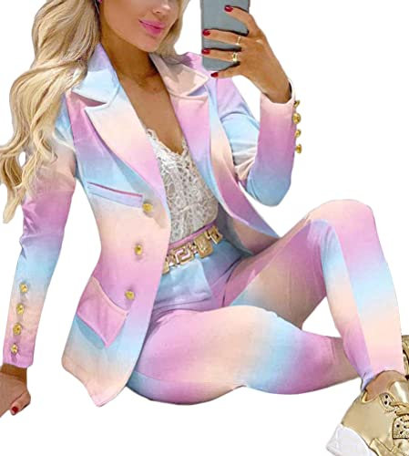 ORANDESIGNE Tuta da Donna a Due Pezzi Tinta Unita Blazer Set Completo da Donna a Maniche Lunghe con Pantaloni per Ufficio e Lavoro Elegante Tailleur Outfits con Tasche A Viola M