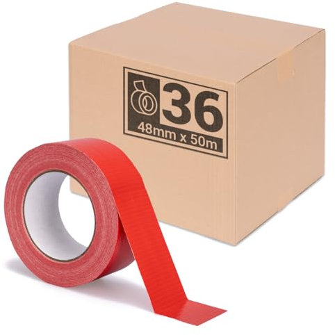 verpacking Premium Panzertape 50 m x 48 mm Rot Gewebeband Gaffa Tape Reparaturband hohe Klebekraft Klebeband mit Naturkautschuk-Kleber (36 St??ck)