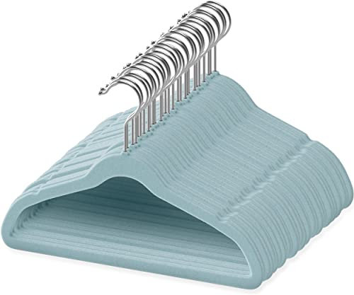 TechZoo 50 perchas de terciopelo prémium para bebé, perchas antideslizantes de 11.8 pulgadas, perchas ultrafinas que ahorran espacio, gancho giratorio de 360°, fuertes y duraderas, perchas para ropa
