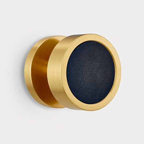 Pushka Home LTD Modern Contemporary Internal Door Mortice Knobs with Black, Blue and Brown Cowhide Leather Insert (Black, Gold)