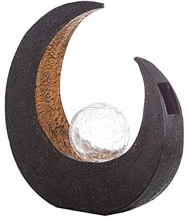 etc-shop Gartendeko Solarlampen für Außen Outdoor Balkon Deko schwarz gold Mond Glaskugel, Kunststoff, 1x LED, LxBxH 29,4x9x30,5 cm