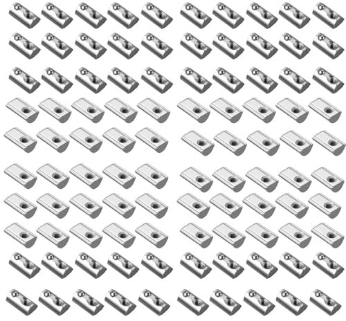 EYPINS 100x Nutensteine M5 Nut 8 mit Zentrierung Steg und Federkugel, Hammermutter 30x30 Stahl Verzinkt Nutmuttern T-Nut M5 Gewinde für 3D Drucker, CNC Aluminiumprofil-Extrusionsschlitz 30-Serie