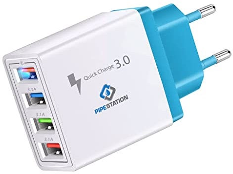 Pipestation European USB Charger Plug with 4 USB Ports - UK to Europe Universal Travel Adapter - Quick Charge Type-C European Portable Charger - Compact Travel Plugs UK to EU - Europe Plug for EU