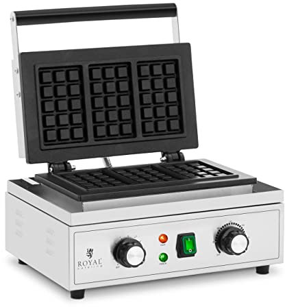 Royal Catering RCWM-2000-E3 Appareil à gaufre 3 gaufres belges 1500 W 50-300 °C Minuterie 0-5 mm Gaufrier professionnel rotatif Machine à gaufre professionnel