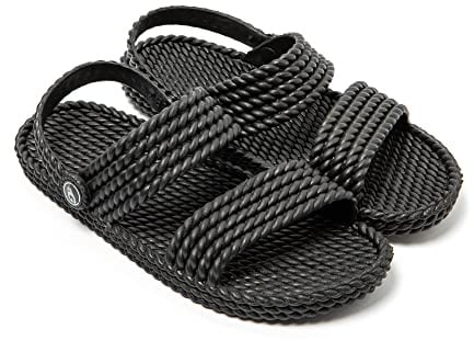 BRASILERAS Damen Zehensandalen mit Rutschfester Sohle bequem Schuhe Strand/Schwimmbad/Stadt schwarz 38 EU