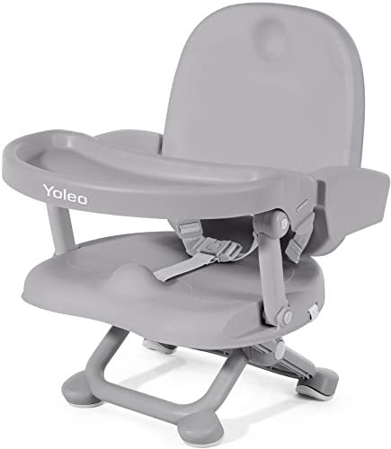 YOLEO Réhausseur Chaise Enfant Pliable, Chaise Haute Bébé Portable, Rehausseur Siège Bébé, Bébé Chaise repas en Hauteur Réglable, Plateau Amovible, 6 mois à 3 ans, Gris