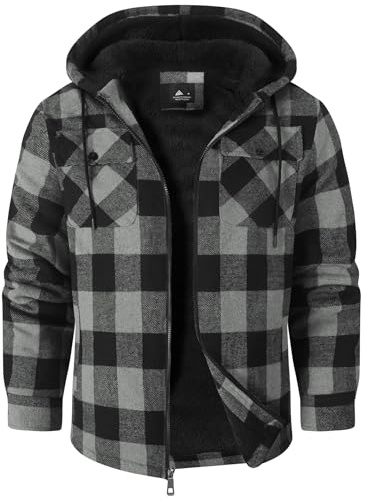 zitysport Veste Chemise Homme Toison Carreaux Doublé Sweat Capuche Manteau Doublure Polaire Hiver Avec Poches Flannel Veste à Capuche Hommes