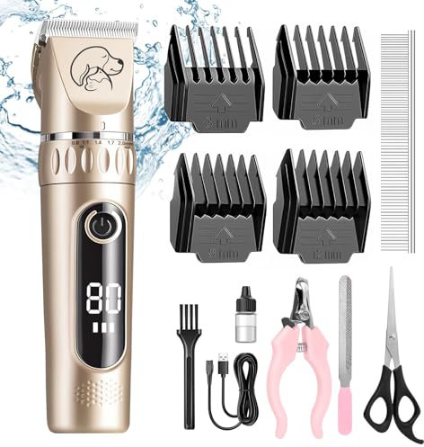 Tondeuse Chien, Journeyside Tondeuse Chien Poil Long avec Lames en Céramique,LED, 2 Vitesses pour Les Cheveux Fins et Grossiers, Professionnel Tondeuse pour Chien +Toilettage Ensemble D'accessoires