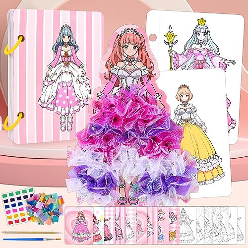 Herenear Handmalerei für Kinder, 48 Stücke Poke Art DIY Toys, Kinder-Bastelsets für Malen, 3D DIY Prinzessin Dress-Up Aufkleber Buch, Childhood Infinite Dream Hand-Painted (Rosa1)