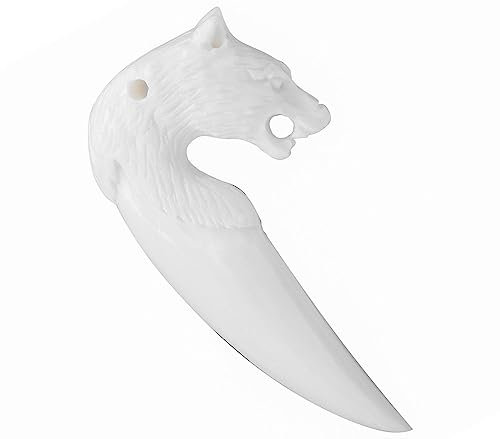 Windalf Schmuck Anhänger VUKAR 5 cm Wolfskopf Wolfszahn Handarbeit aus Knochen